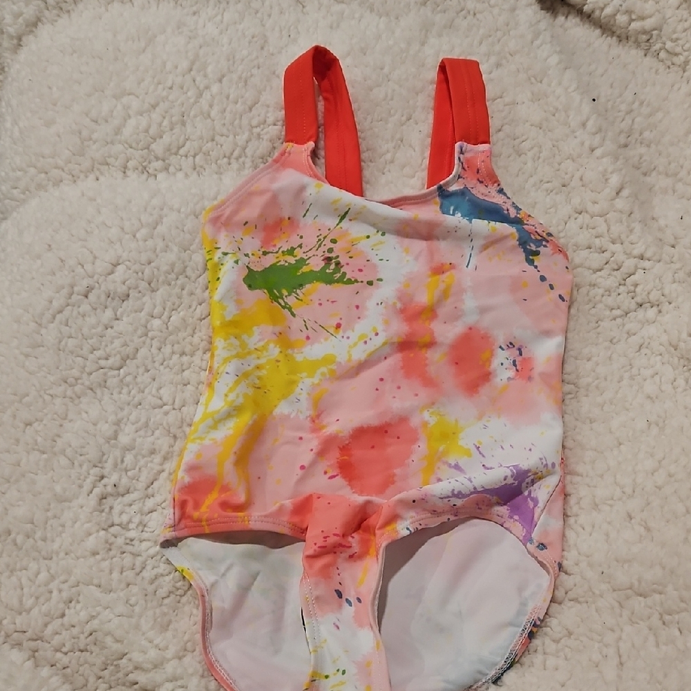 Girls Colorful Splatter Print Swimsuit